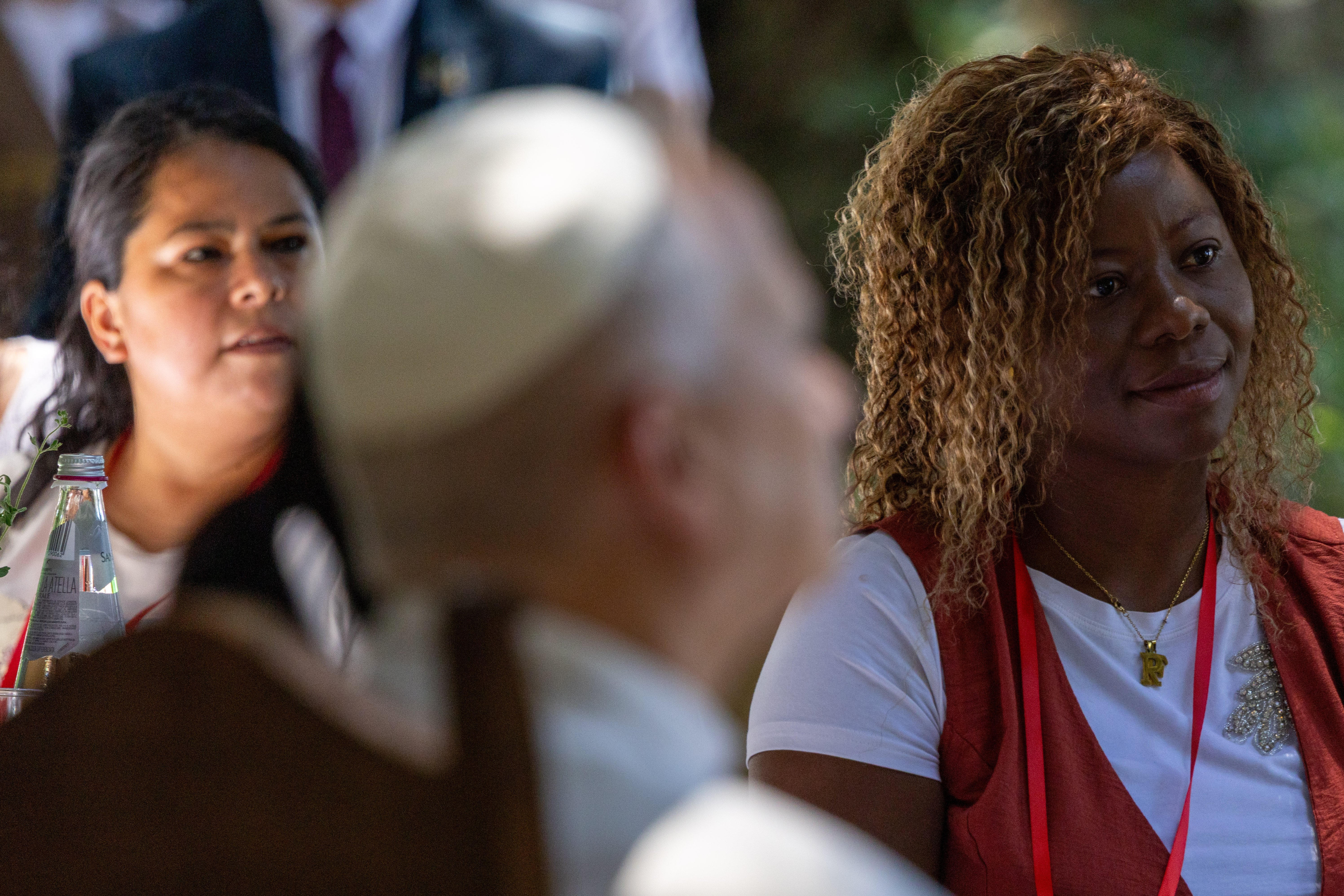 Pope Leo XIV and guests sit for lunch at Castel Gandolfo outside of Rome, July 11, 2026. The event was the second lunch the pope has hosted with those facing poverty since the beginning of his pontificate. | Credit: Daniel Ibáñez/EWTN News