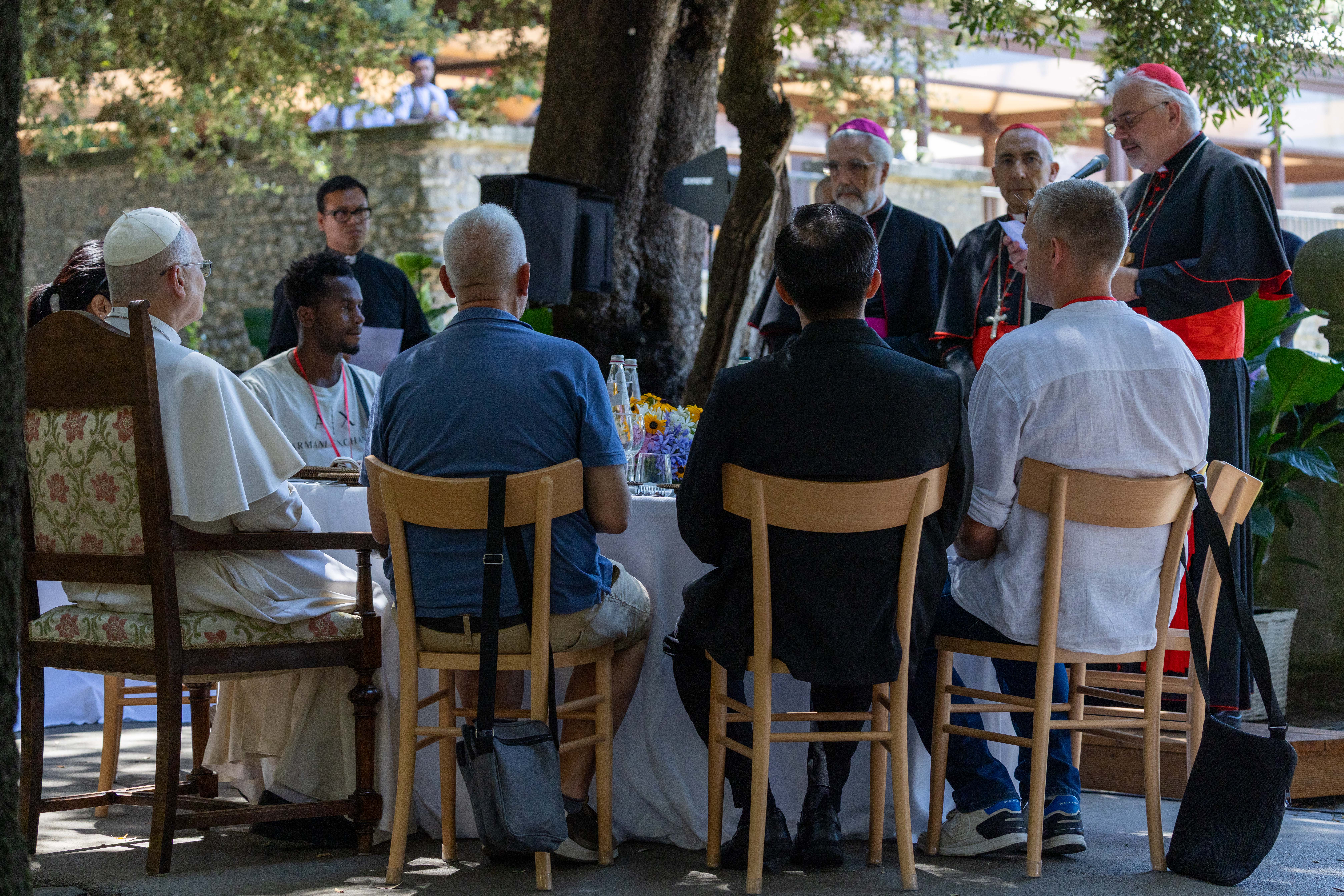 Cardinal Fabio Baggio speaks during a lunch for poor people at Castel Gandolfo outside of Rome, July 11, 2026. The event was the second lunch Pope Leo XIV has hosted with those facing poverty since the beginning of his pontificate. | Credit: Daniel Ibáñez/EWTN News