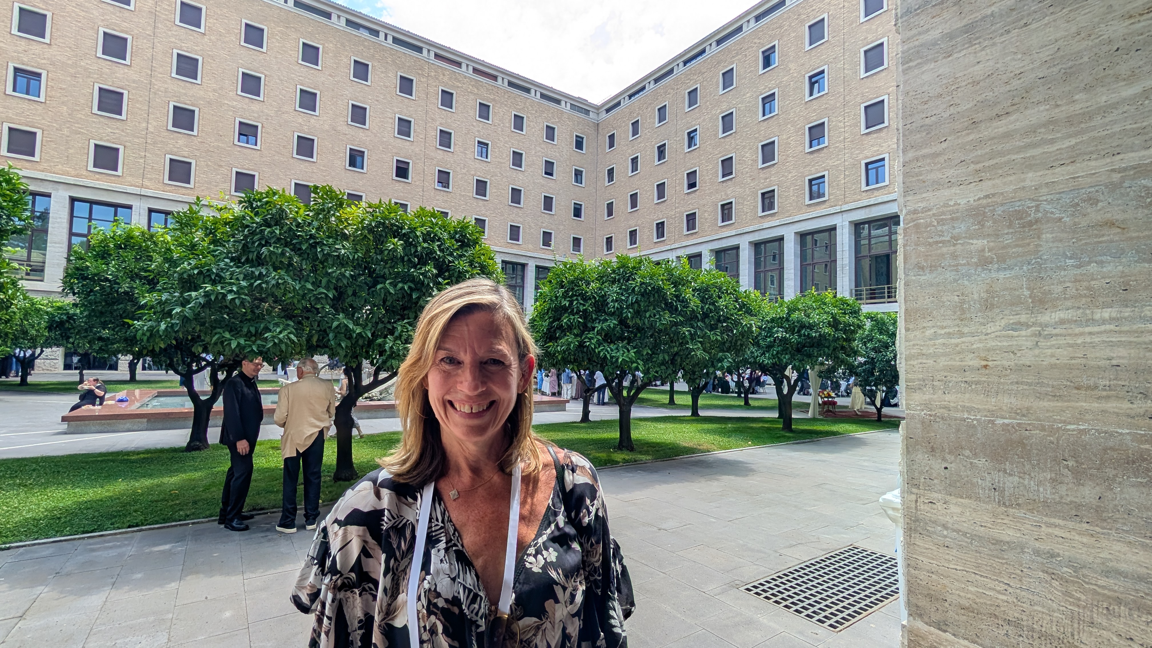Laura Moore Brown, 58, an attorney and parishioner of Ascension Parish in Manhattan, at the Pontifical North American College in Rome on June 29, 2026. | Credit: Ishmael Adibuah/EWTN News