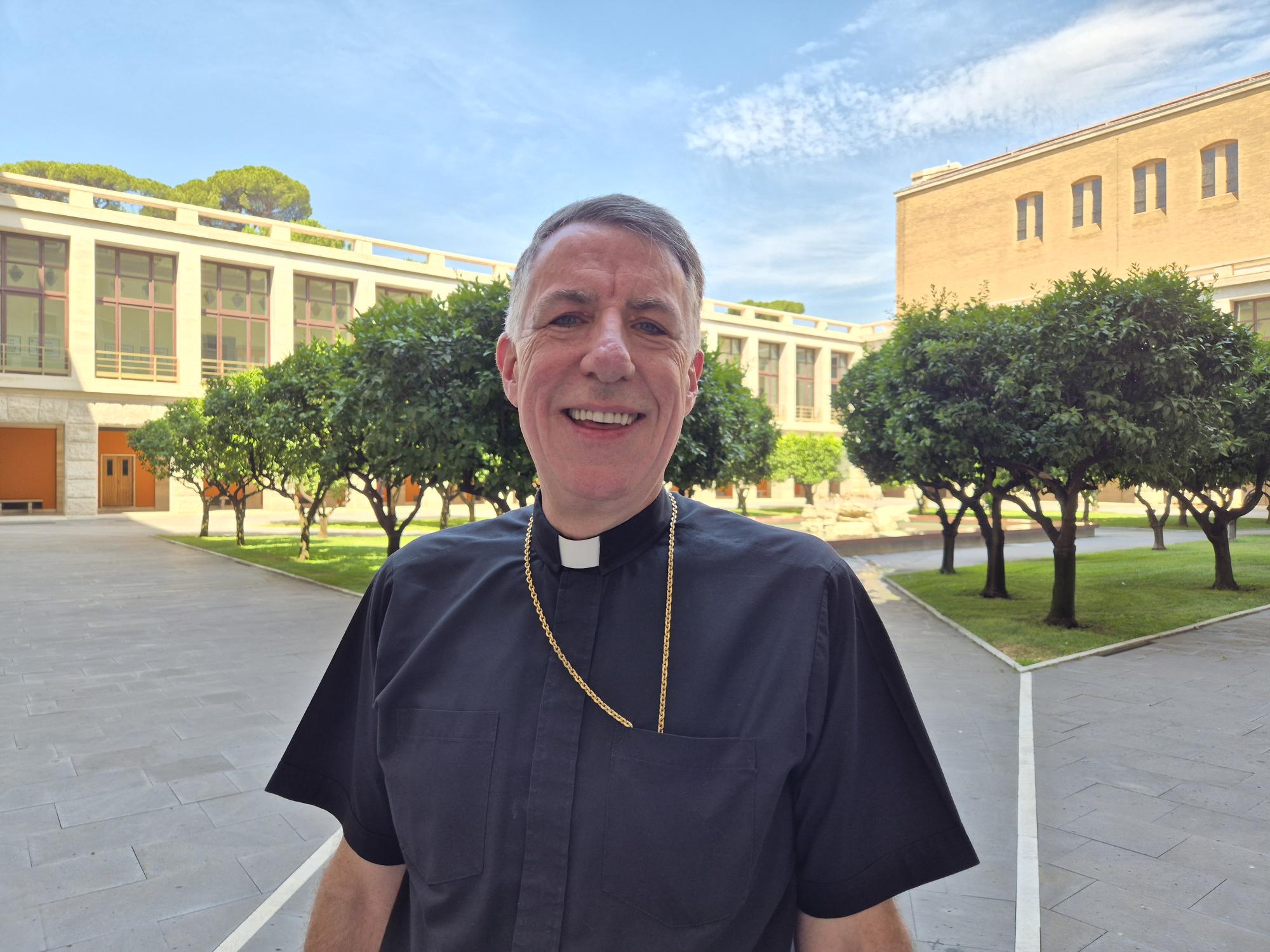 Archbishop James Checchio of New Orleans, pictured in the courtyard of the Pontifical North American College in Rome, speaks to EWTN News on June 24, 2026, in Rome. | Credit: Hannah Brockhaus/EWTN News