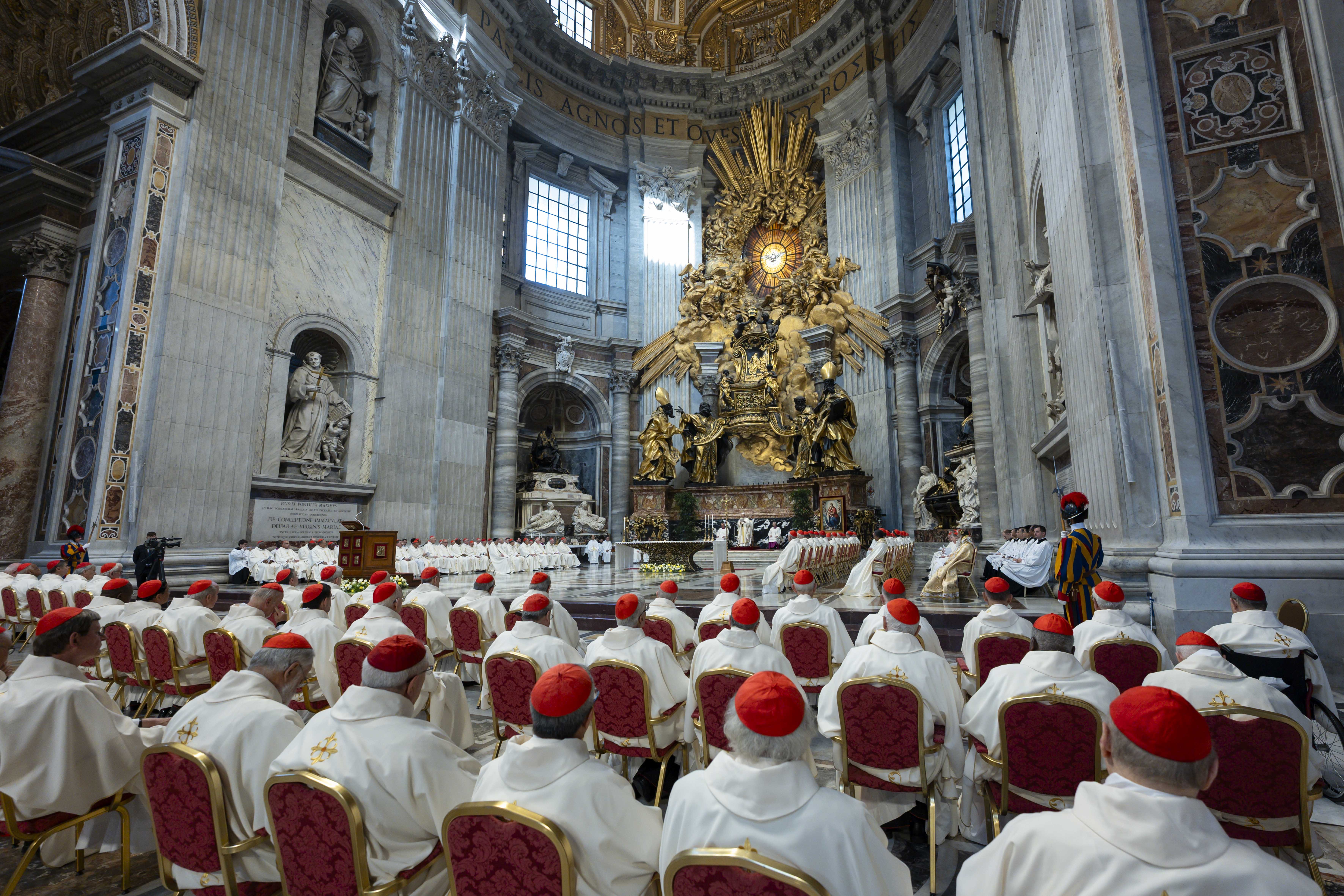 Cardinals gather at St. Peterʼs Basilica for the second extraordinary consistory on June 26, 2026. Working groups for the consistory were held in the Vaticanʼs Paul VI Hall. | Credit: Vatican Media