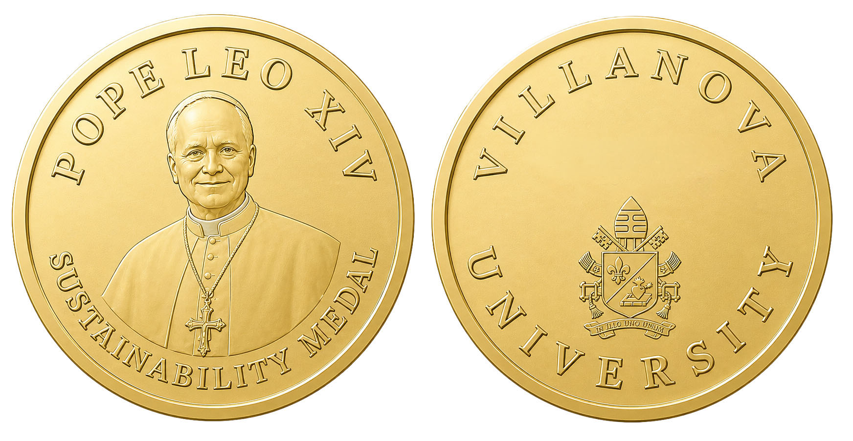 The Pope Leo XIV Sustainability Medal. | Credit: Photo courtesy of Villanova University