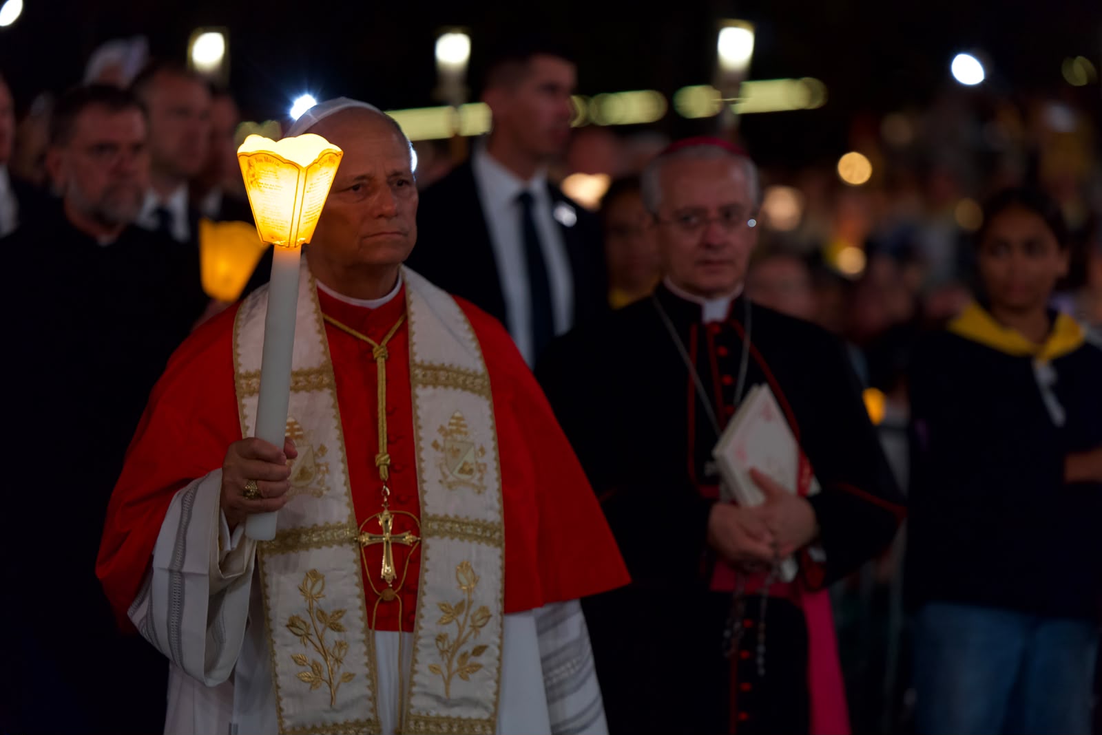 Pope Leo XIV leads an evening rosary and candlelit procession Sept. 27, 2026, at the Lourdes grotto, a Marian pilgrimage site in France dedicated to Our Lady of Lourdes. | Credit: Daniel Ibáñez/EWTN News