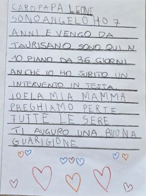 One of the letters sent to Pope Leo XIV by children hospitalized in the oncology department of Gemelli  Hospital on Oct. 16, 2026. | Credit: Gemelli Hospital